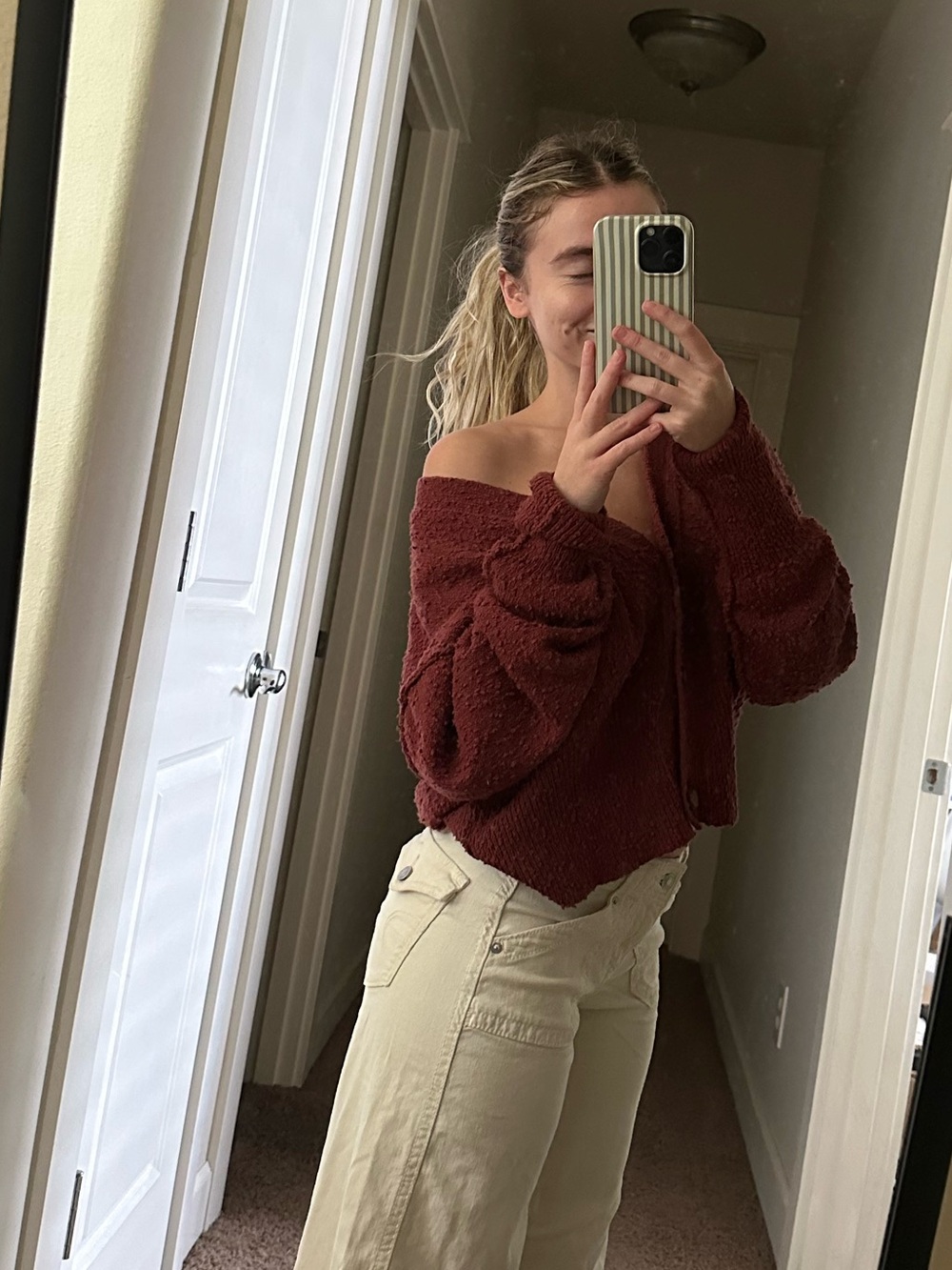 Free People Rust Red Chunky Button Cardigan - Picture 2 of 3